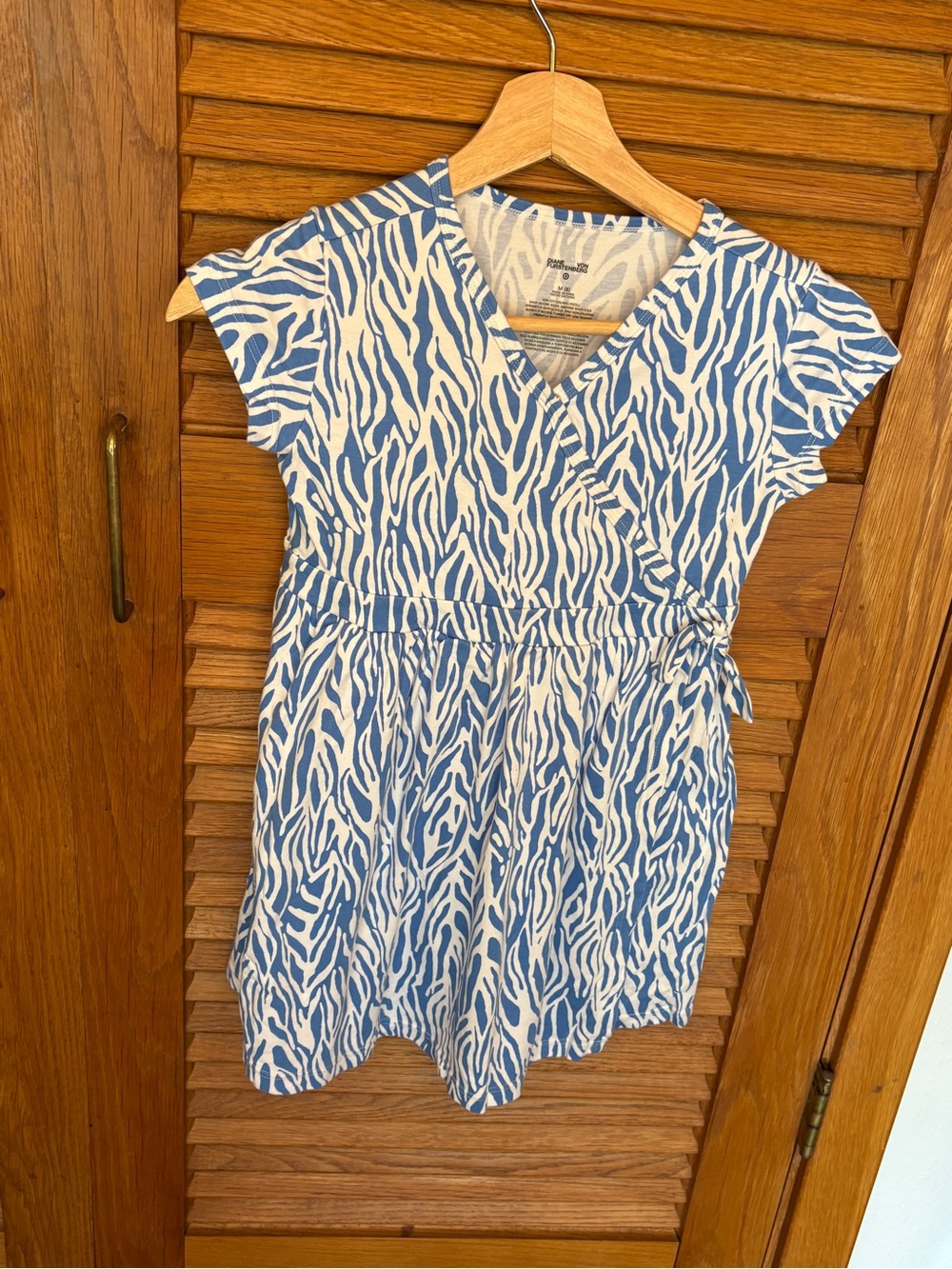 Diane Von Furstenberg Blue and White Zebra-Print Girls' Faux-Wrap Dress